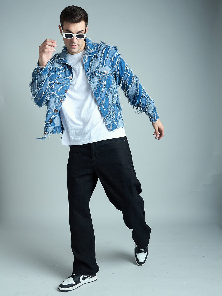 Indigo Heavy Damage Denim Cropped Jacket Jackets Fugazee