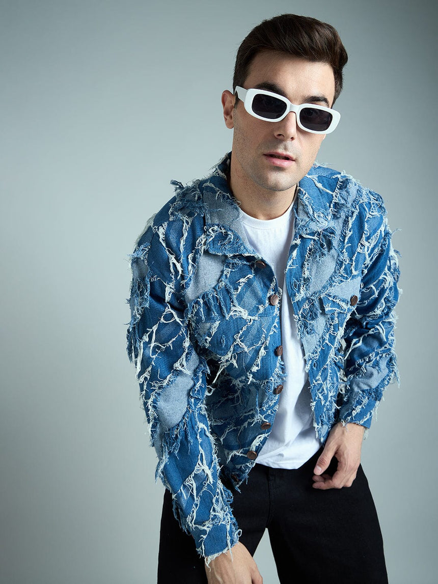 Indigo Heavy Damage Denim Cropped Jacket Jackets Fugazee