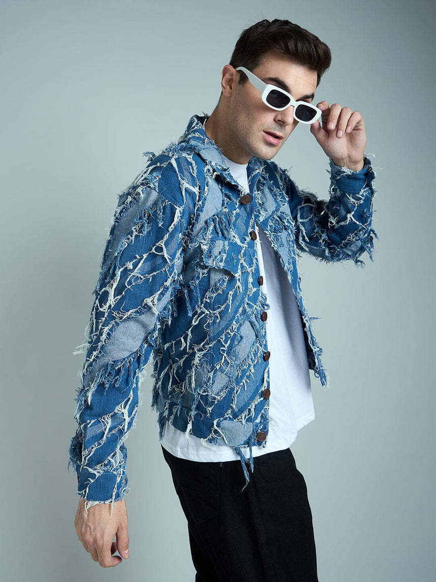 Indigo Heavy Damage Denim Cropped Jacket Jackets Fugazee