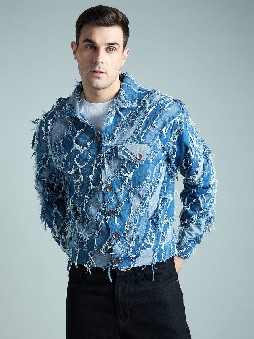 Indigo Heavy Damage Denim Cropped Jacket Jackets Fugazee