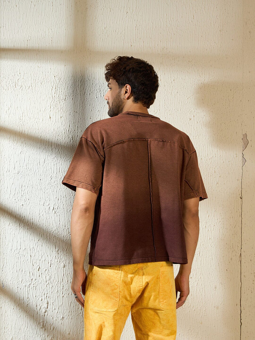 Brown Ombre Cut & Sew Oversized Tshirt T-Shirts Fugazee