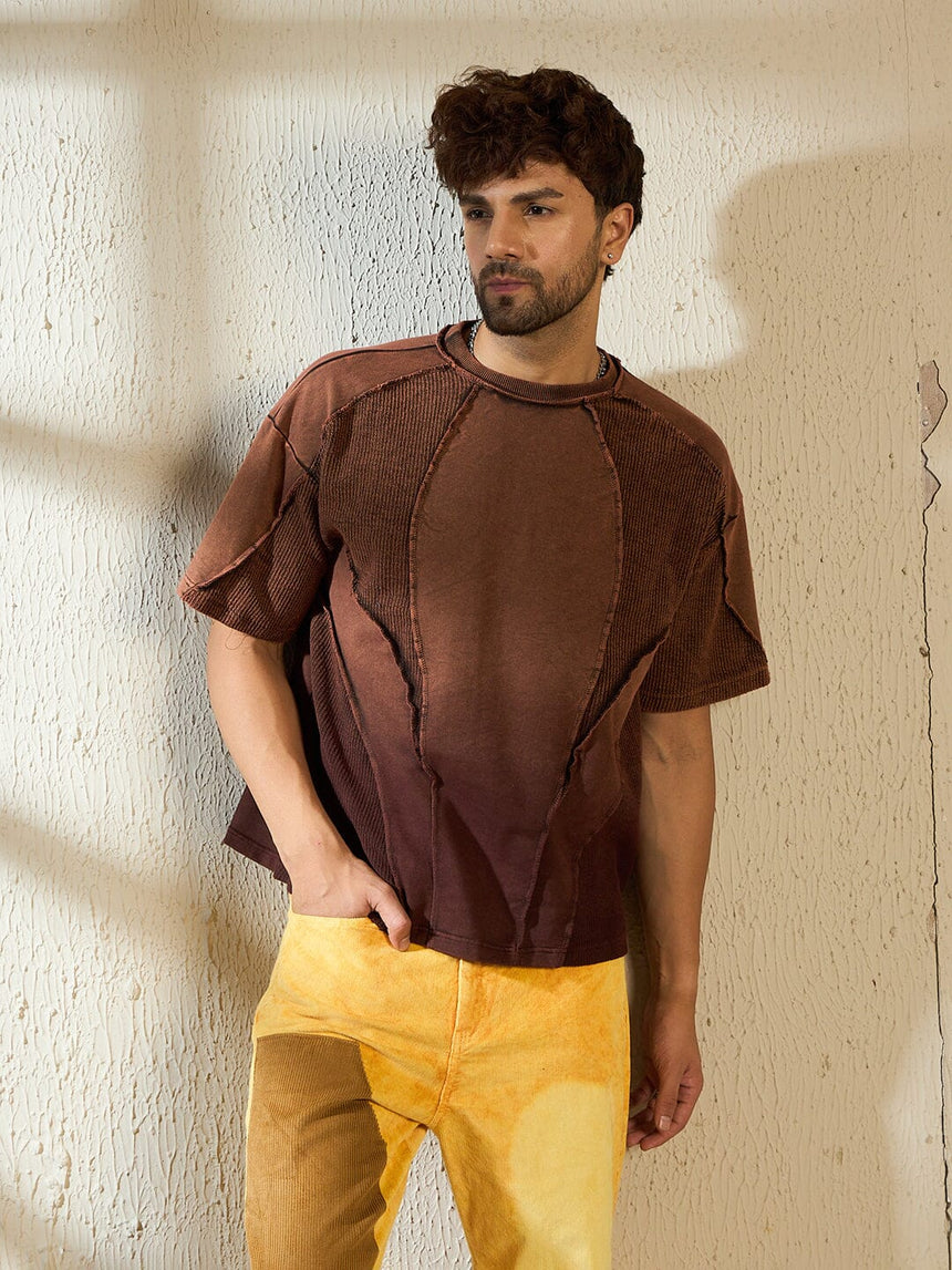 Brown Ombre Cut & Sew Oversized Tshirt T-shirts Fugazee