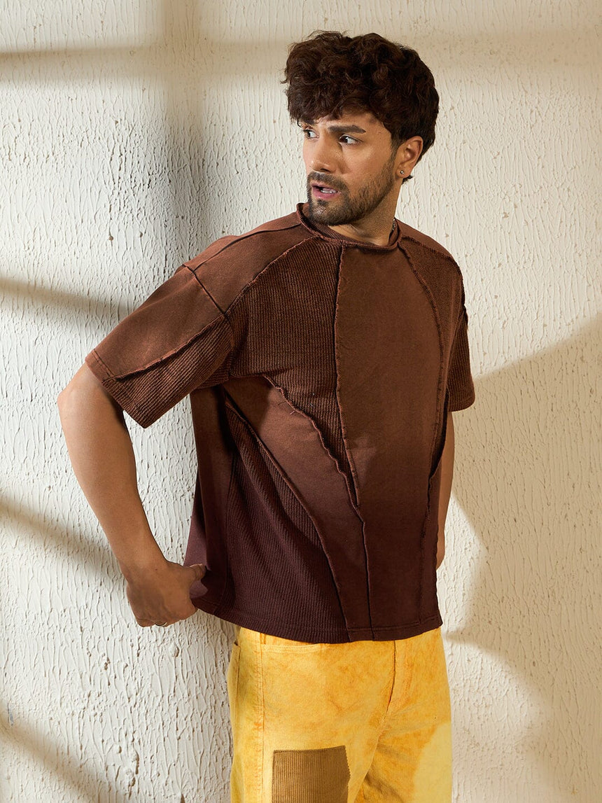 Brown Ombre Cut & Sew Oversized Tshirt T-shirts Fugazee