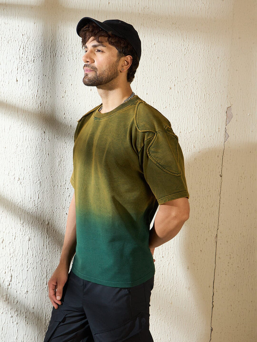 Khaki Ombre Padded Shoulder Oversized Tshirt T-Shirts Fugazee
