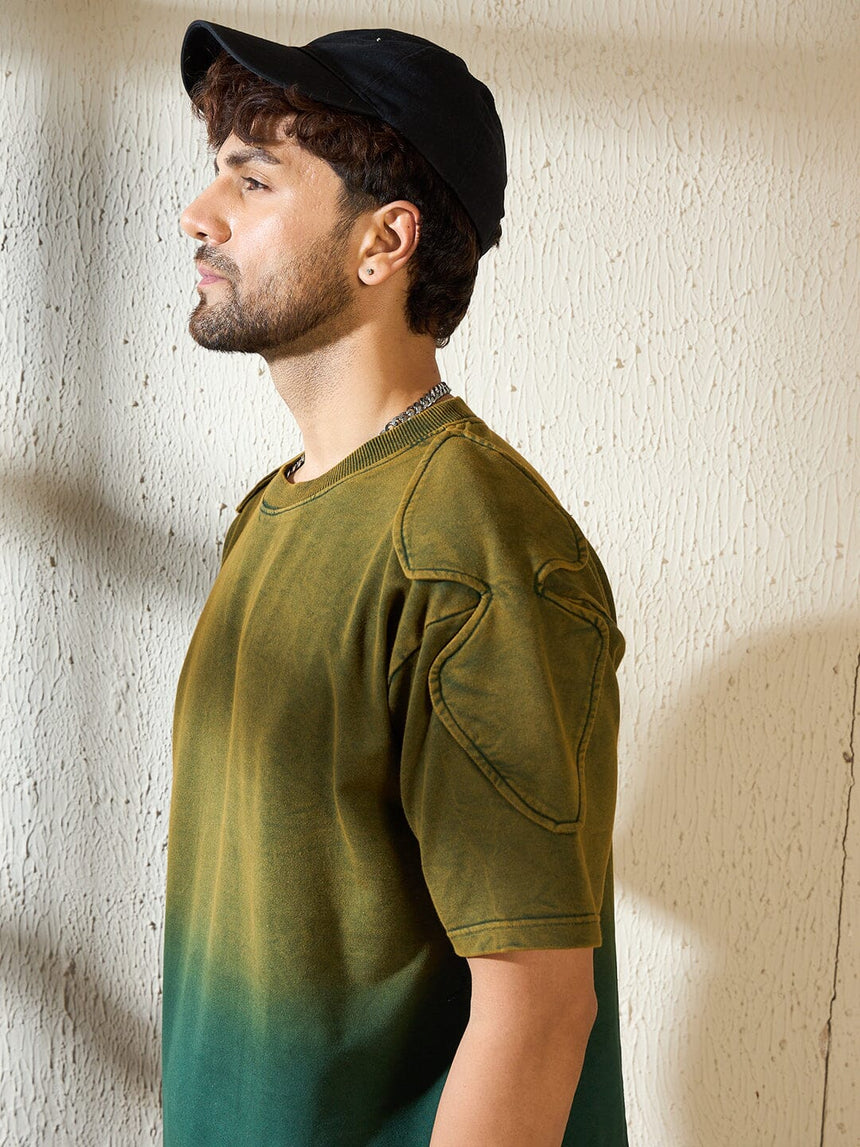 Khaki Ombre Padded Shoulder Oversized Tshirt T-Shirts Fugazee