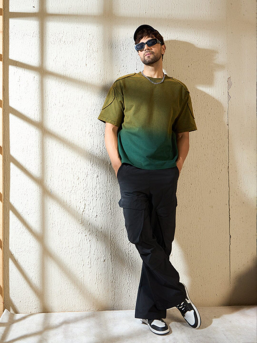 Khaki Ombre Padded Shoulder Oversized Tshirt T-Shirts Fugazee