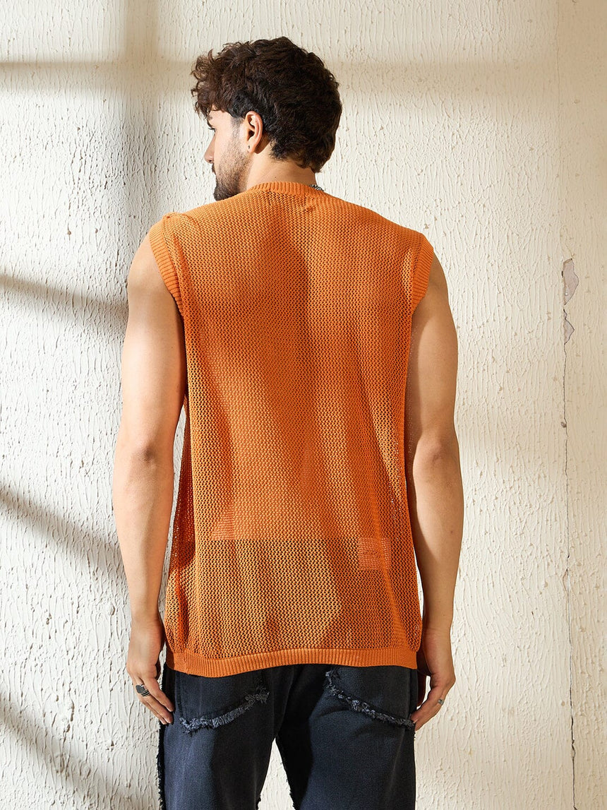 Rust Sun Graphic Crochet Vest T-shirts Fugazee