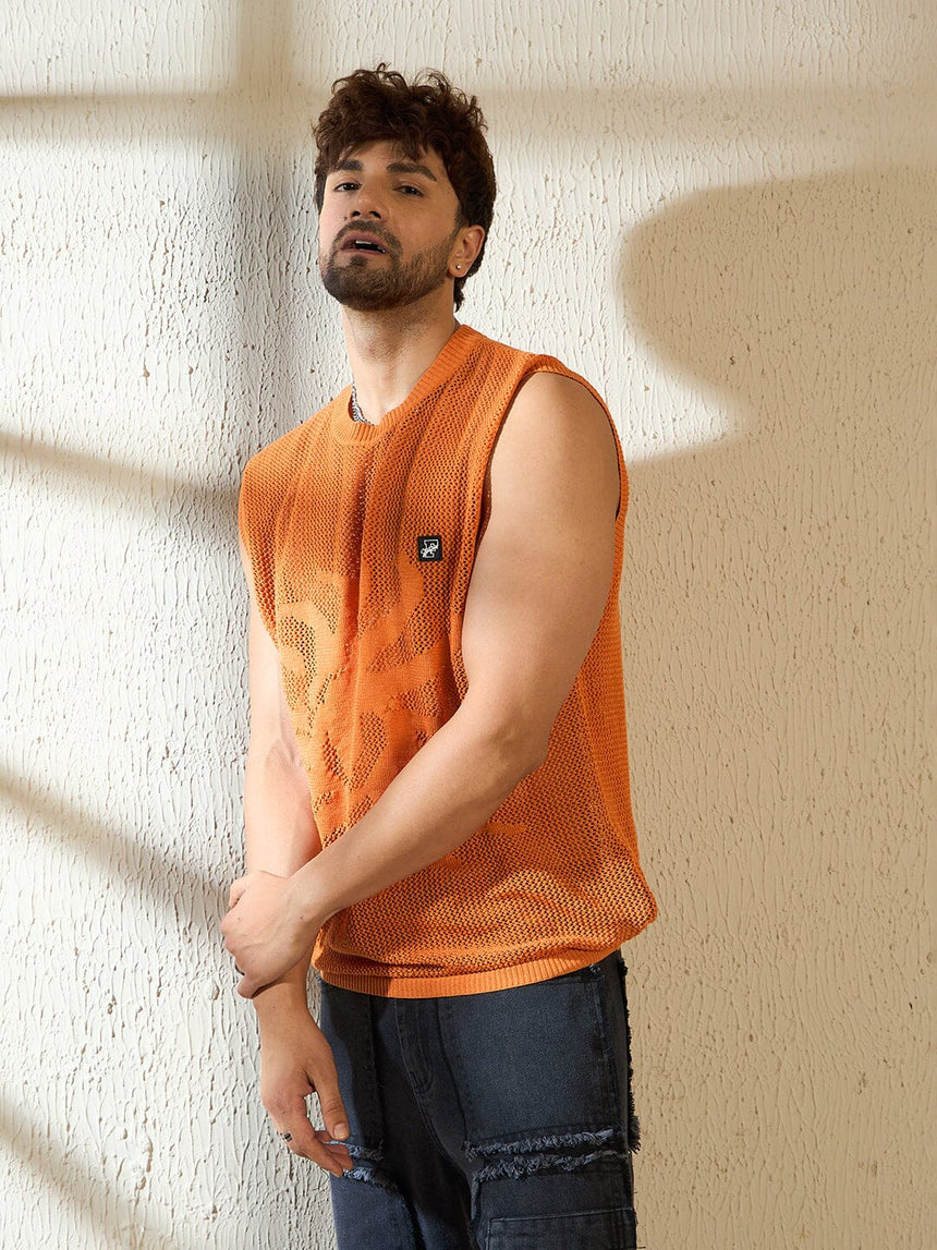 Rust Sun Graphic Crochet Vest T-Shirts Fugazee