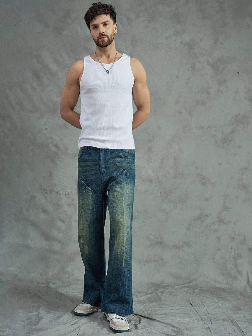 Navy Palm Embroidery Cropped Shirt With White Vest Shirts Fugazee