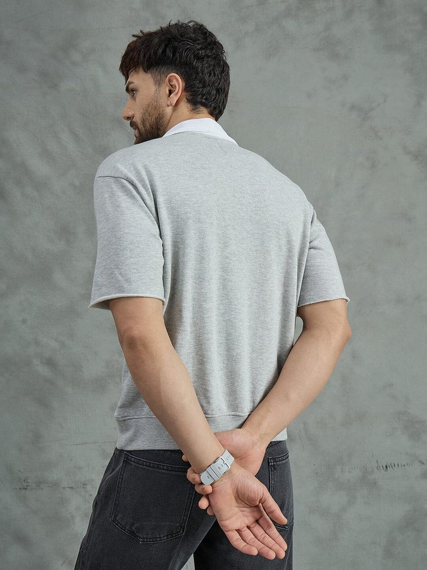 Grey Cropped Raw Edge Polo T-Shirt T-shirts Fugazee