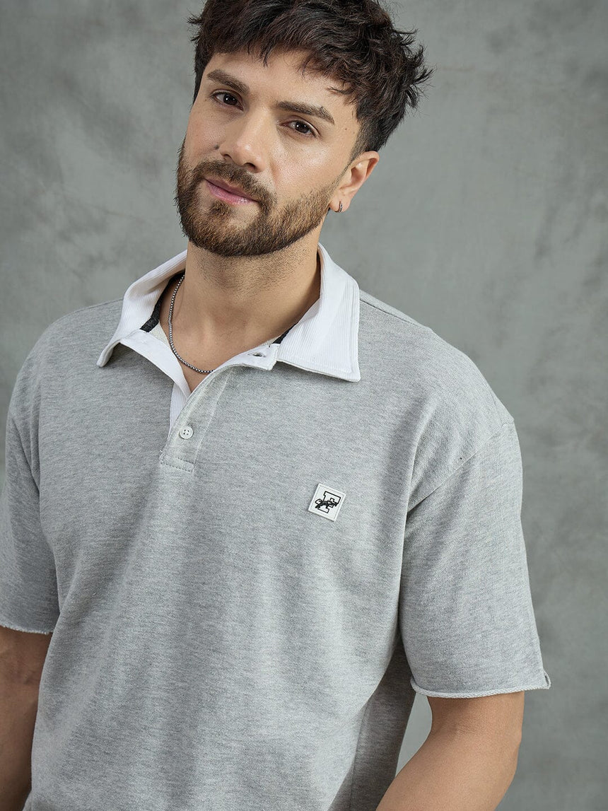 Grey Cropped Raw Edge Polo T-Shirt T-shirts Fugazee