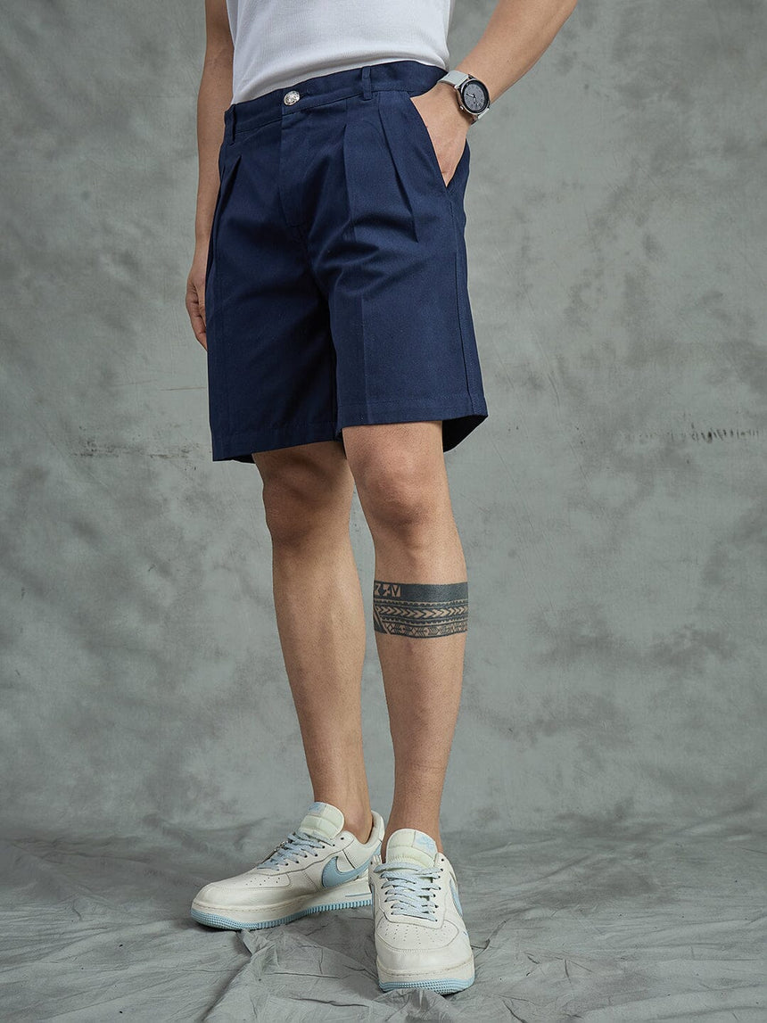 Navy Pleated Chino Shorts Shorts Fugazee