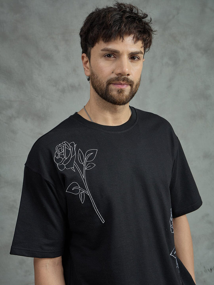 Black Rose Embroidery Oversized Clothing Set Clothing Set Fugazee