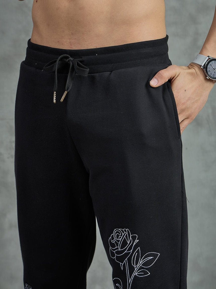 Black Rose Embroidery Oversized Clothing Set Clothing Set Fugazee