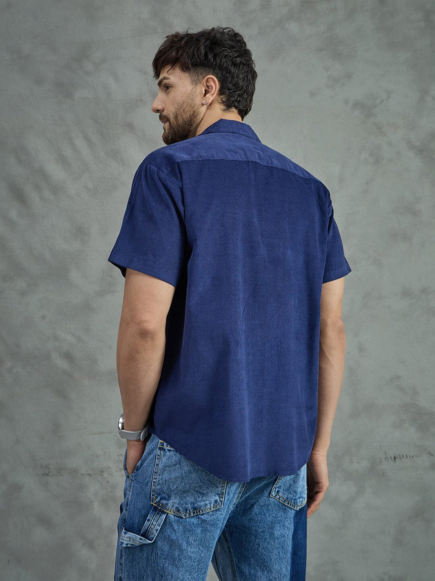 Navy Corduroy Sunflower Cuban Shirt Shirts Fugazee