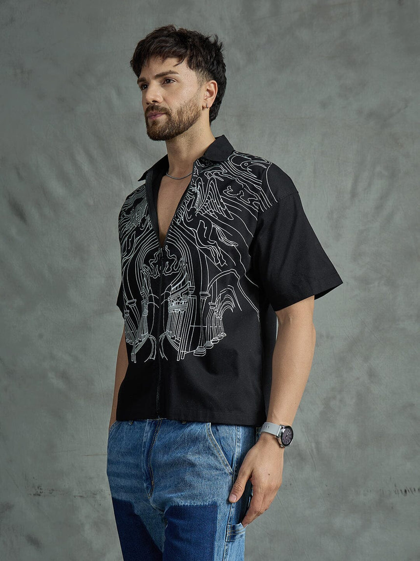 Black Lineart Zipped Shirt Shirts Fugazee