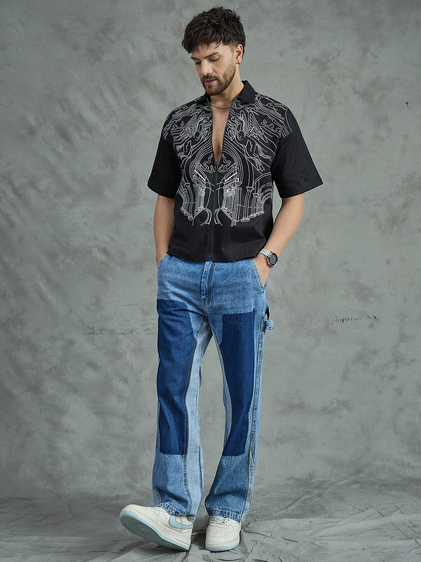 Black Lineart Zipped Shirt Shirts Fugazee