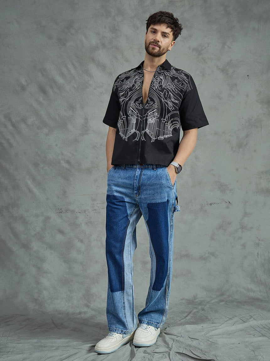 Black Lineart Zipped Shirt Shirts Fugazee