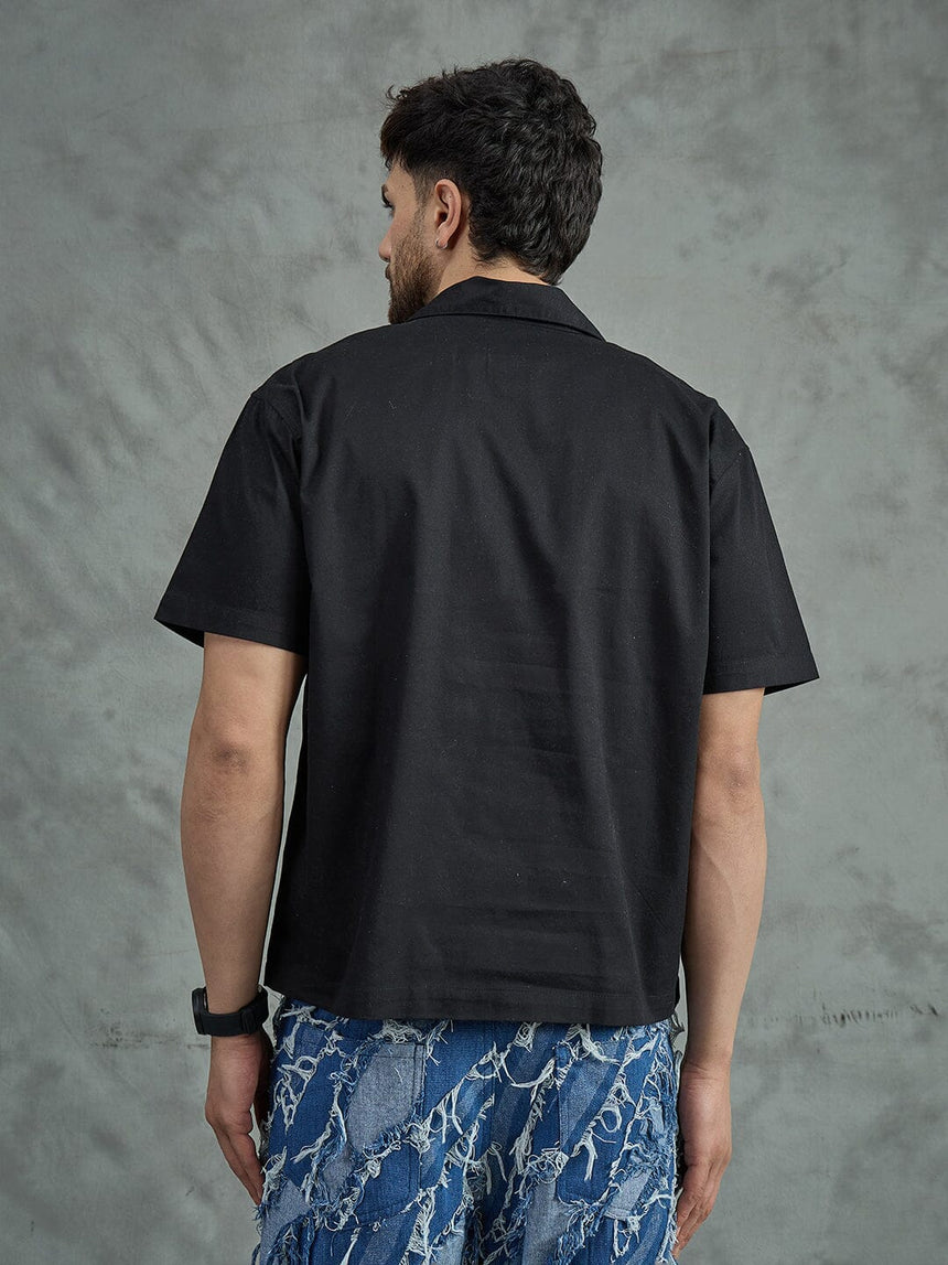 Black Korean Style Unibutton Cuban Shirt Shirts Fugazee