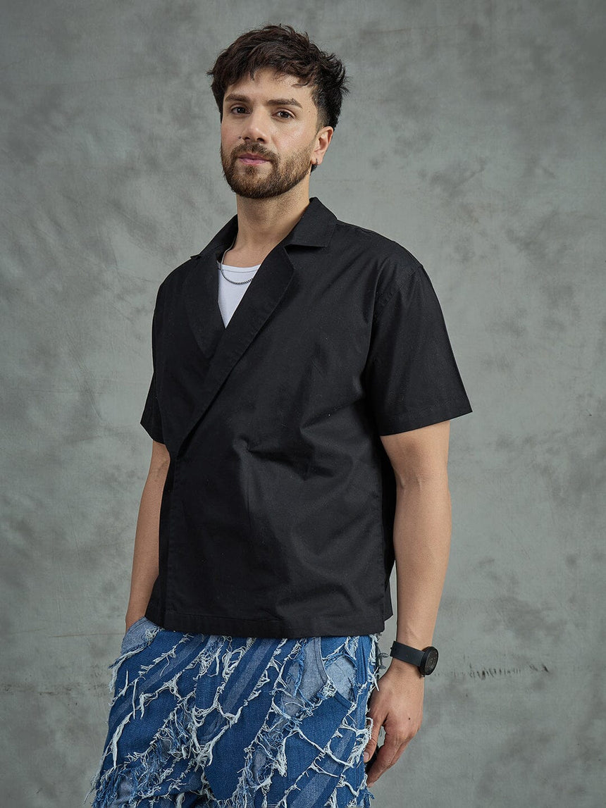 Black Korean Style Unibutton Cuban Shirt Shirts Fugazee