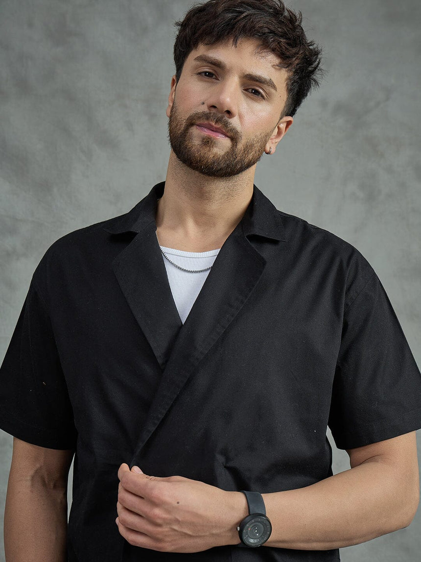 Black Korean Style Unibutton Cuban Shirt Shirts Fugazee