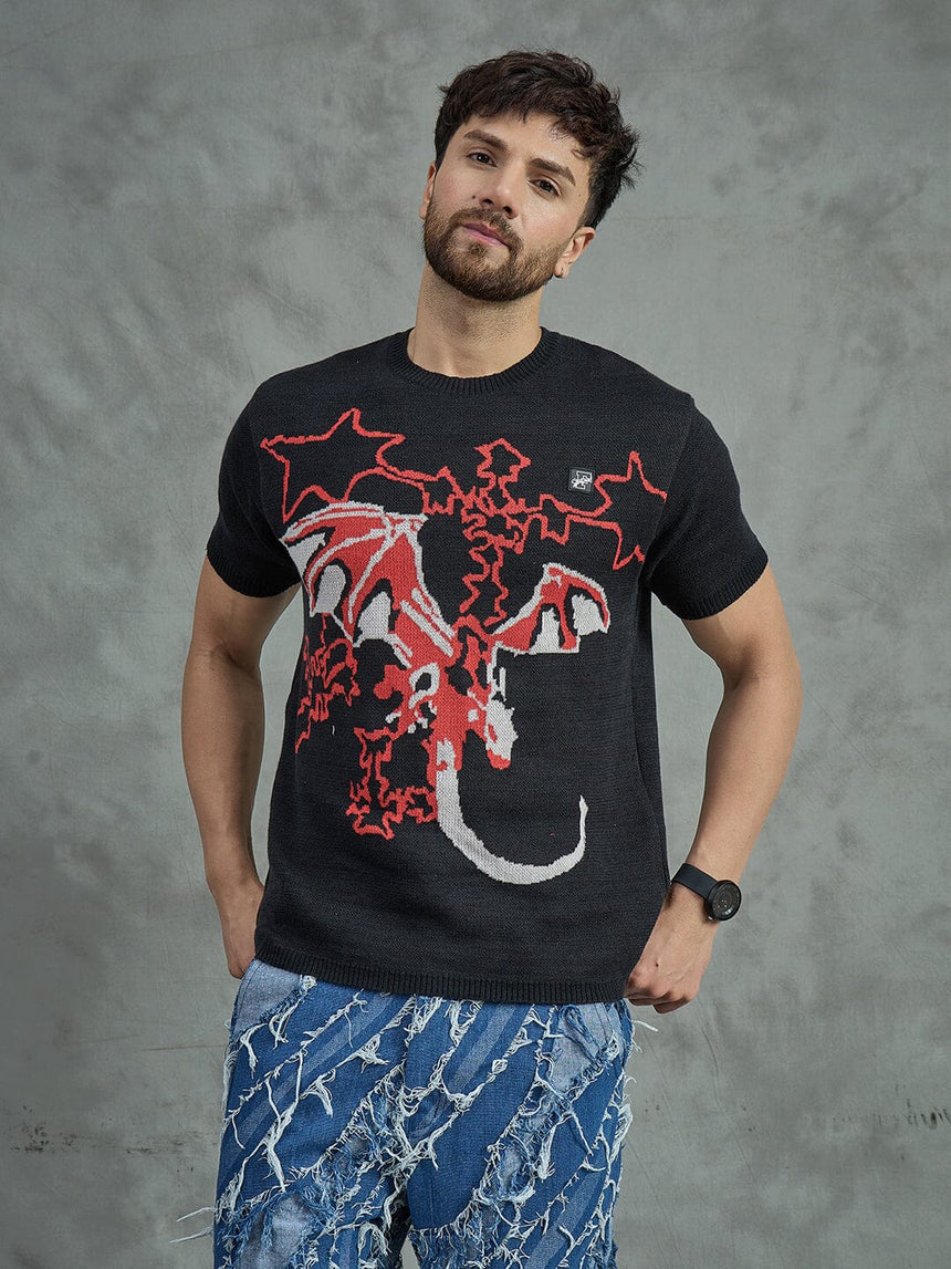 Black Bat Graphic Knitted Tshirt Shirts Fugazee