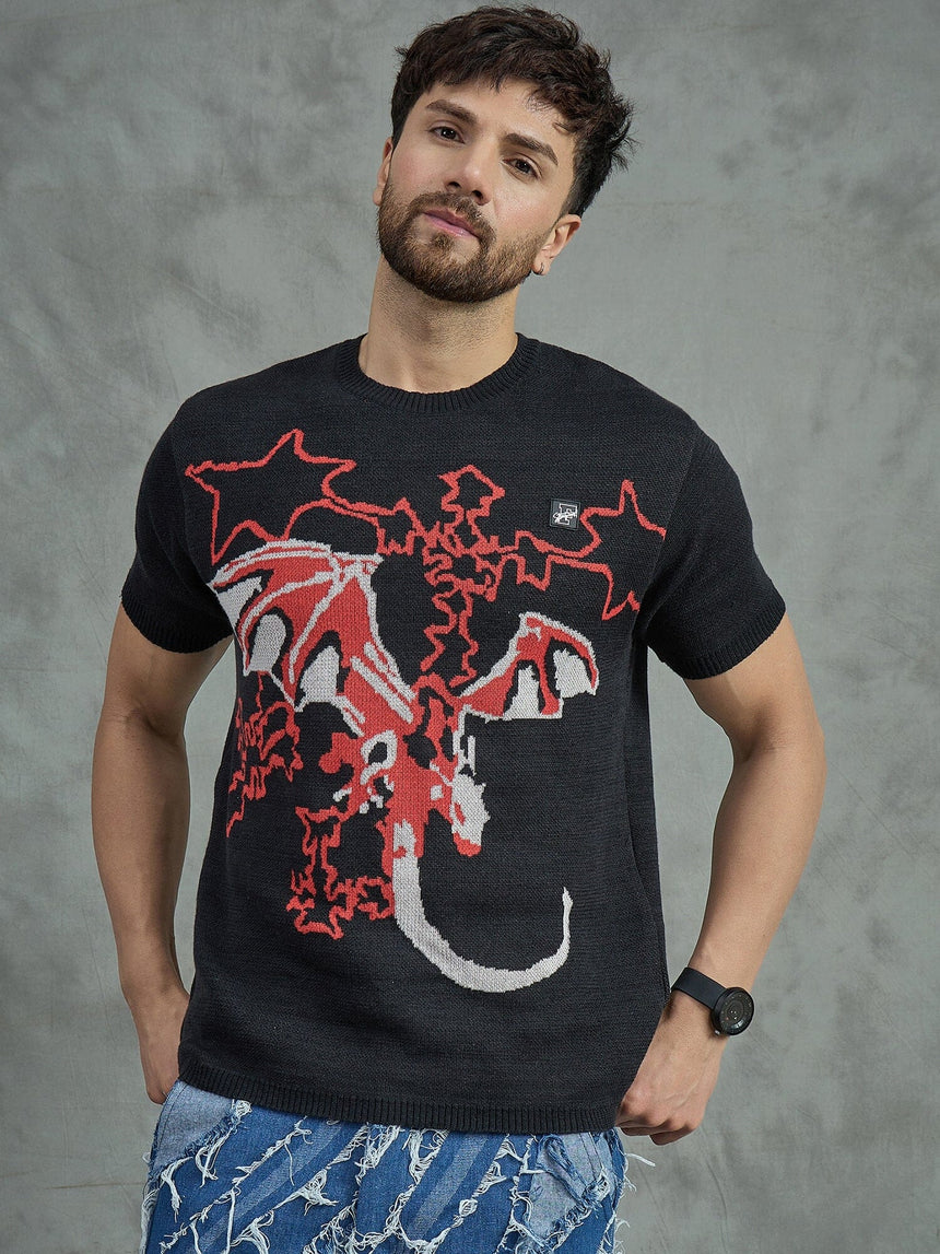 Black Bat Graphic Knitted Tshirt T-Shirts Fugazee