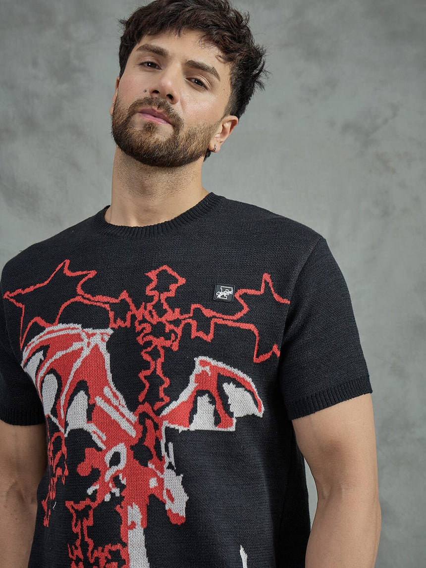 Black Bat Graphic Knitted Tshirt Shirts Fugazee