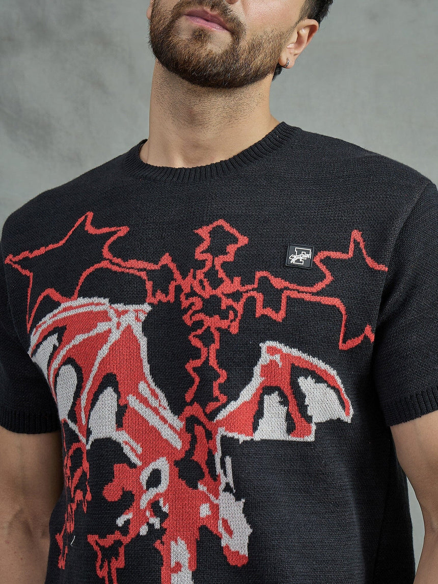 Black Bat Graphic Knitted Tshirt T-Shirts Fugazee