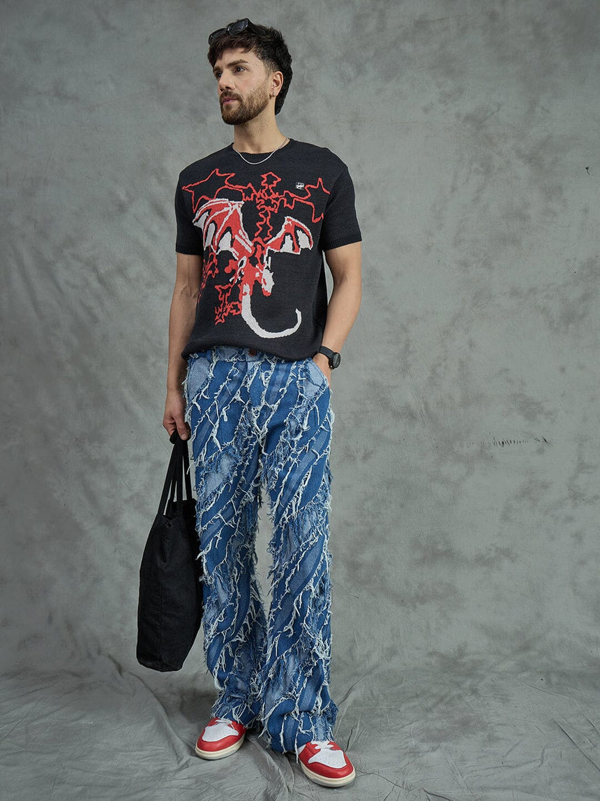 Black Bat Graphic Knitted Tshirt Shirts Fugazee