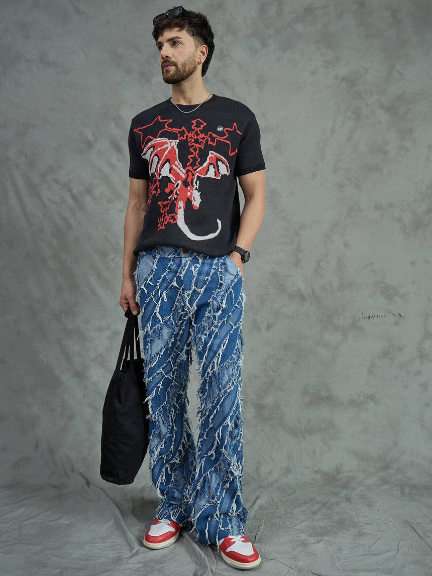 Black Bat Graphic Knitted Tshirt T-Shirts Fugazee