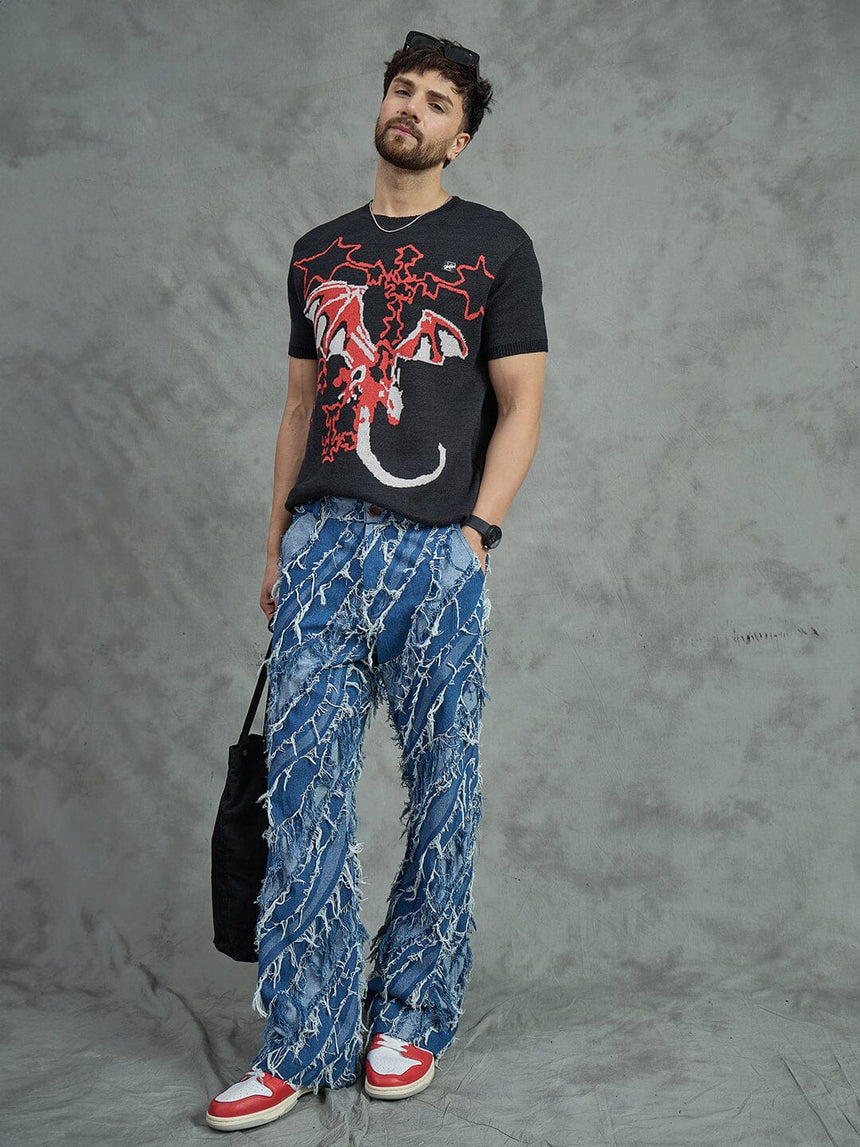 Black Bat Graphic Knitted Tshirt Shirts Fugazee