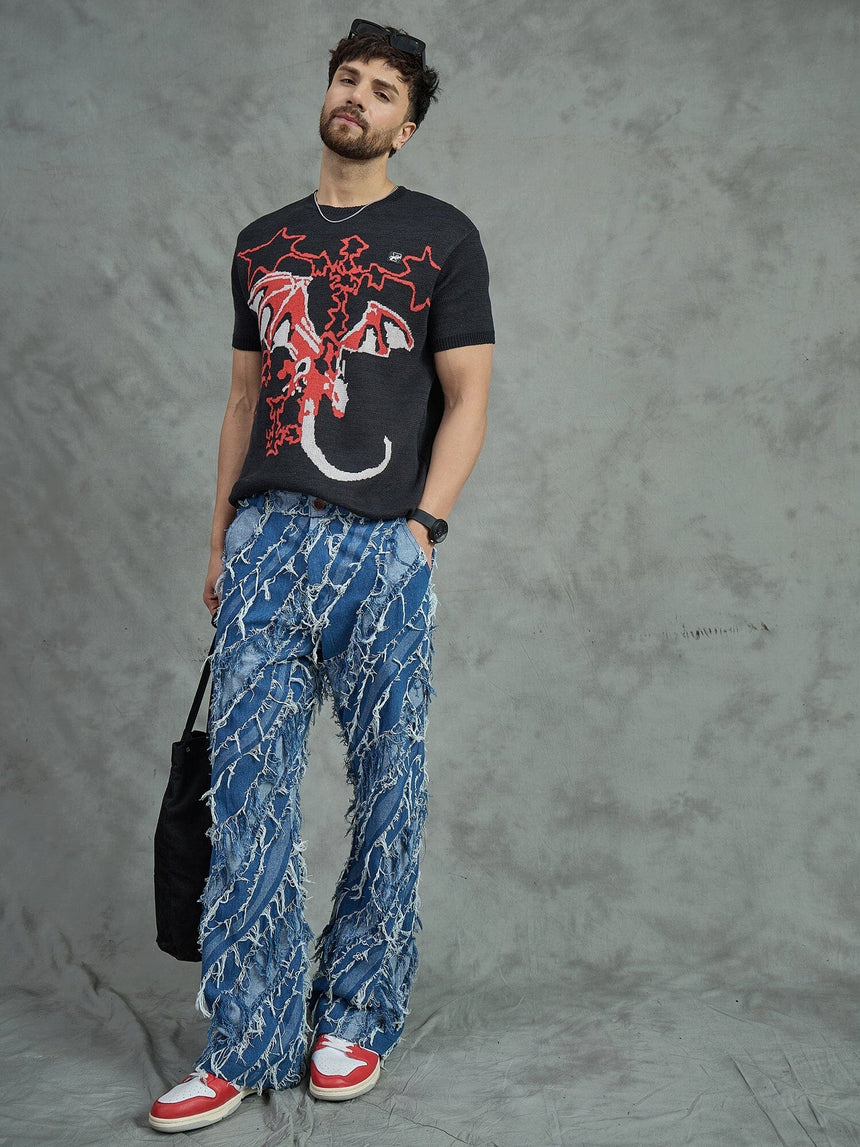 Black Bat Graphic Knitted Tshirt T-Shirts Fugazee