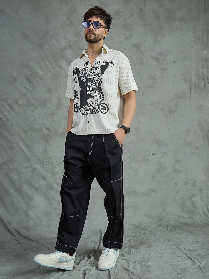 Ecru Cheetah Graphic Short Sleeves Shirt Shirts Fugazee