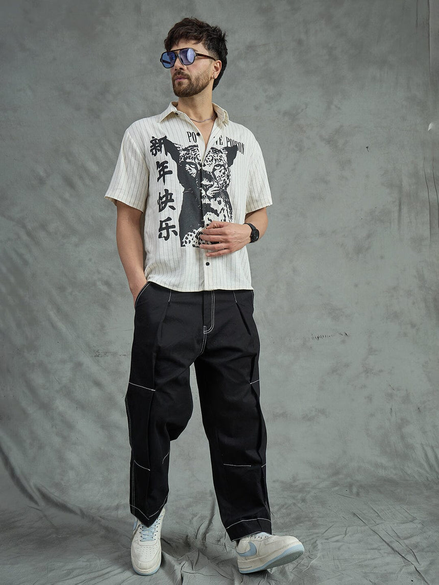 Ecru Cheetah Graphic Short Sleeves Shirt Shirts Fugazee