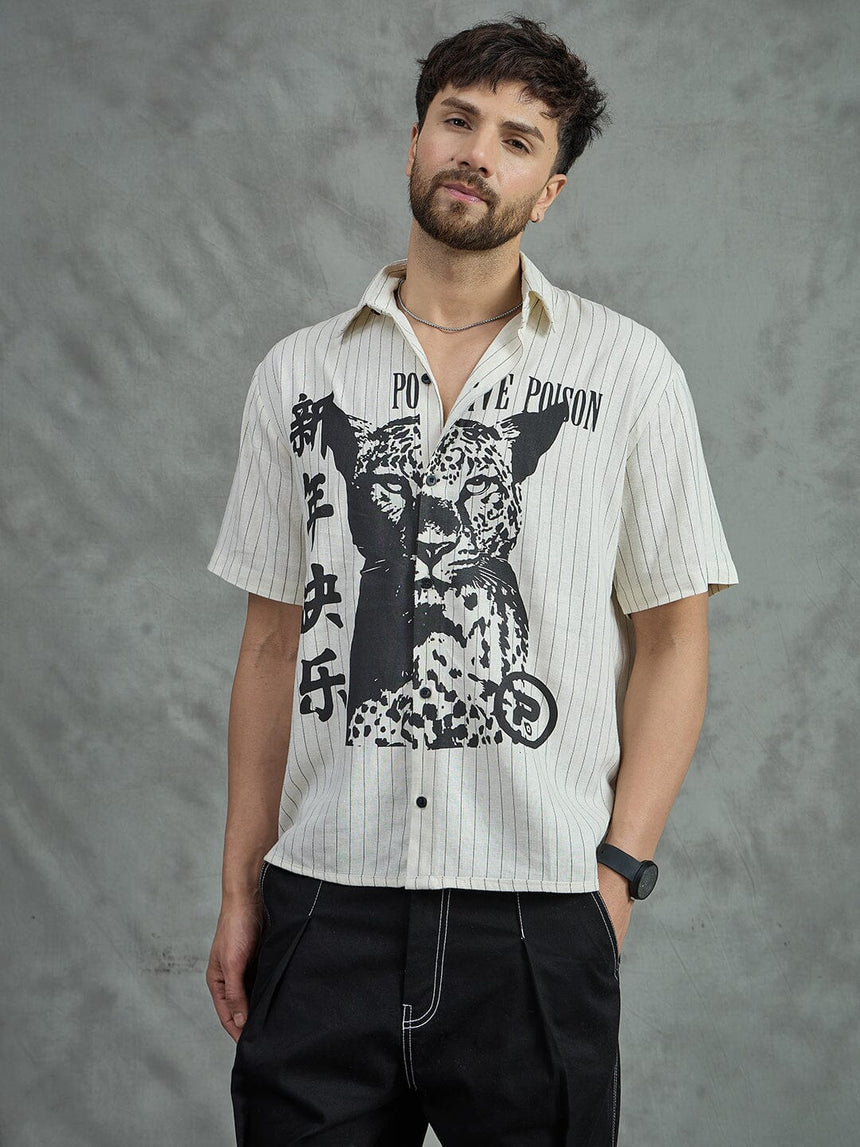 Ecru Cheetah Graphic Short Sleeves Shirt Shirts Fugazee