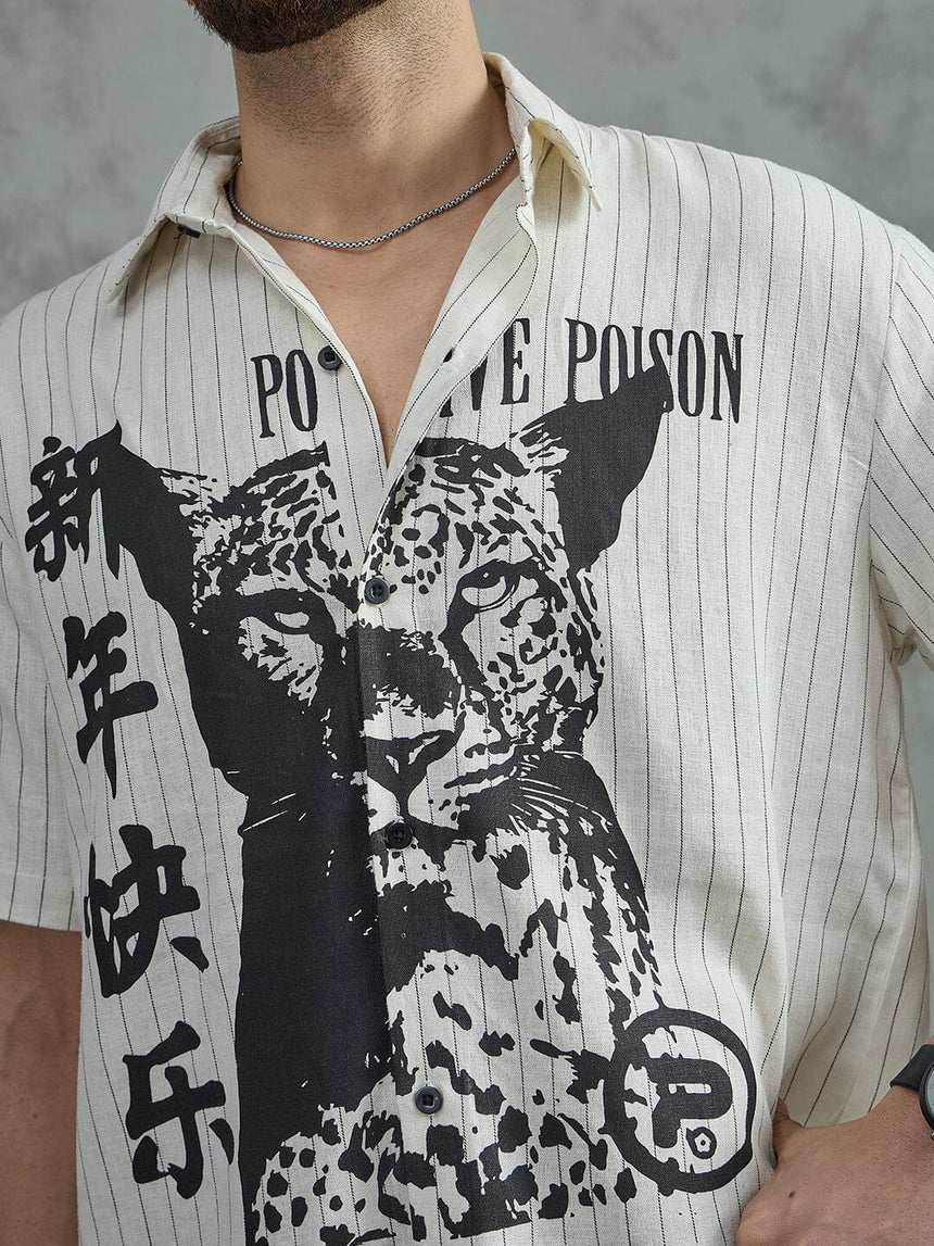 Ecru Cheetah Graphic Short Sleeves Shirt Shirts Fugazee