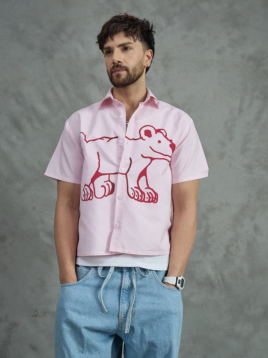 Pink Striped Dog Cropped Shirt With White Vest Shirts Fugazee