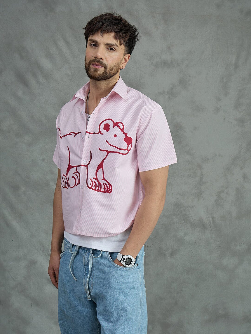 Pink Striped Dog Cropped Shirt With White Vest Shirts Fugazee