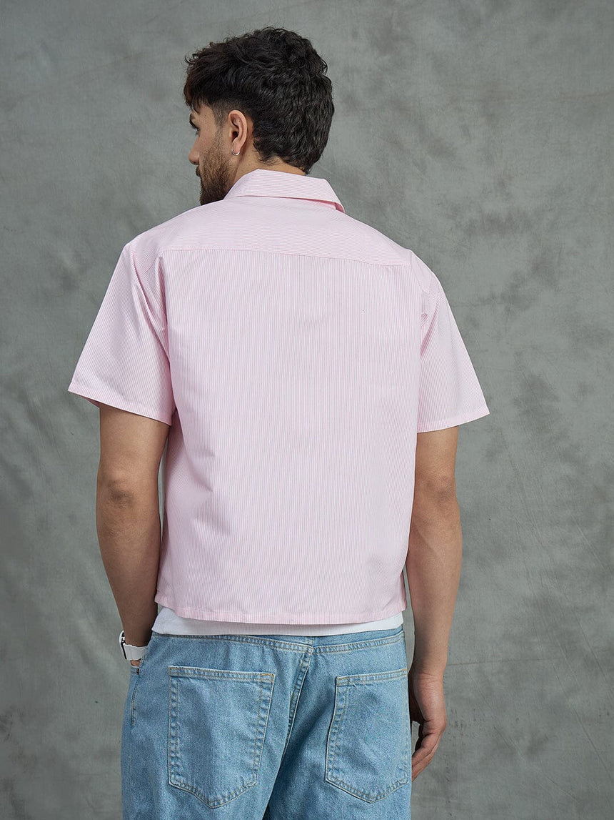Pink Striped Dog Cropped Shirt With White Vest Shirts Fugazee