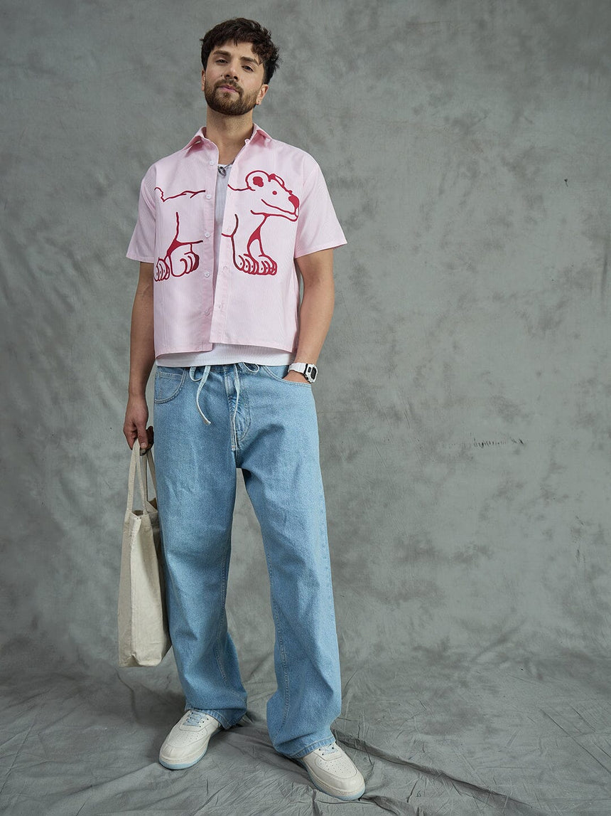 Pink Striped Dog Cropped Shirt With White Vest Shirts Fugazee
