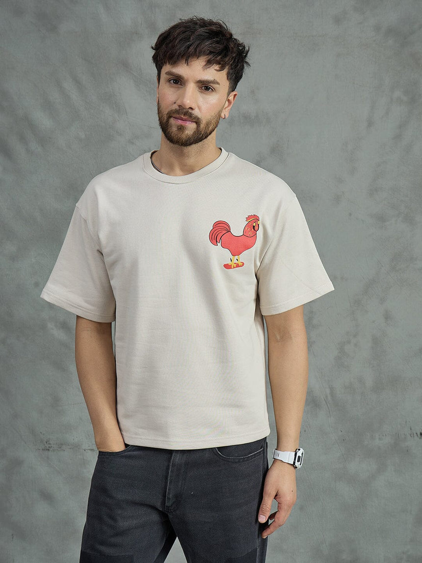 Ecru Rooster Graphic Oversized Tshirt T-shirts Fugazee
