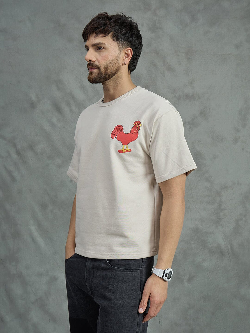 Ecru Rooster Graphic Oversized Tshirt T-Shirts Fugazee
