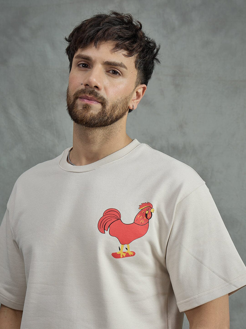 Ecru Rooster Graphic Oversized Tshirt T-shirts Fugazee