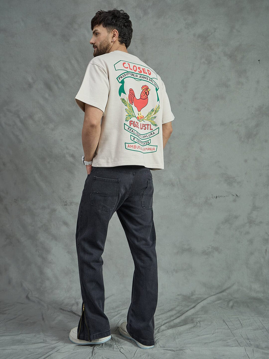 Ecru Rooster Graphic Oversized Tshirt T-shirts Fugazee