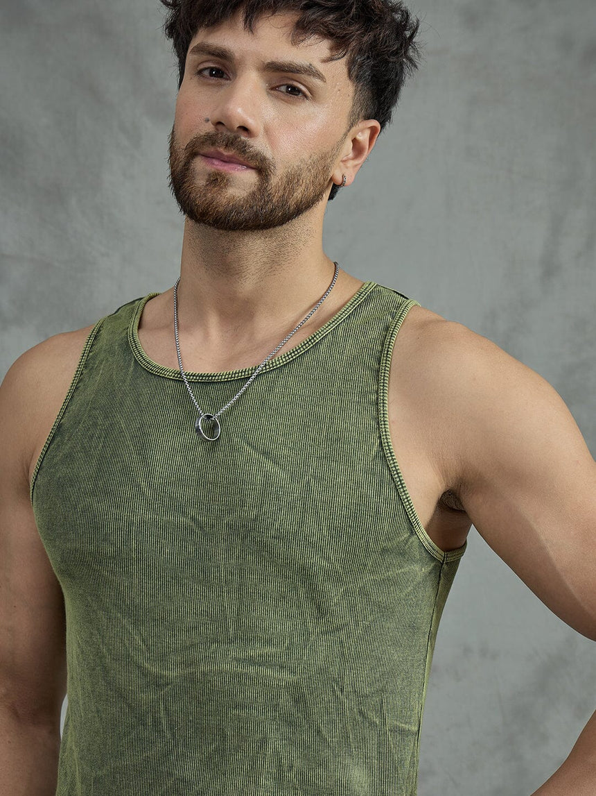 Green Acid Ribbed Vest T-shirts Fugazee