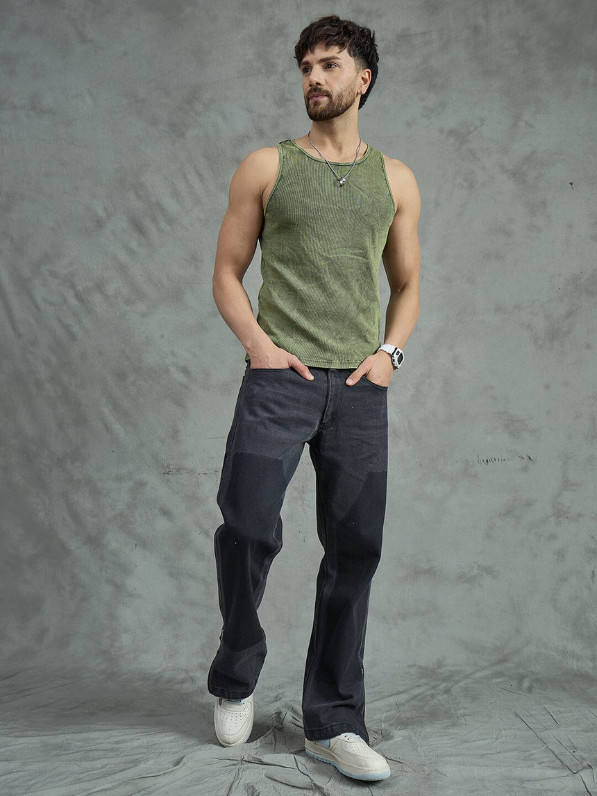 Green Acid Ribbed Vest T-shirts Fugazee