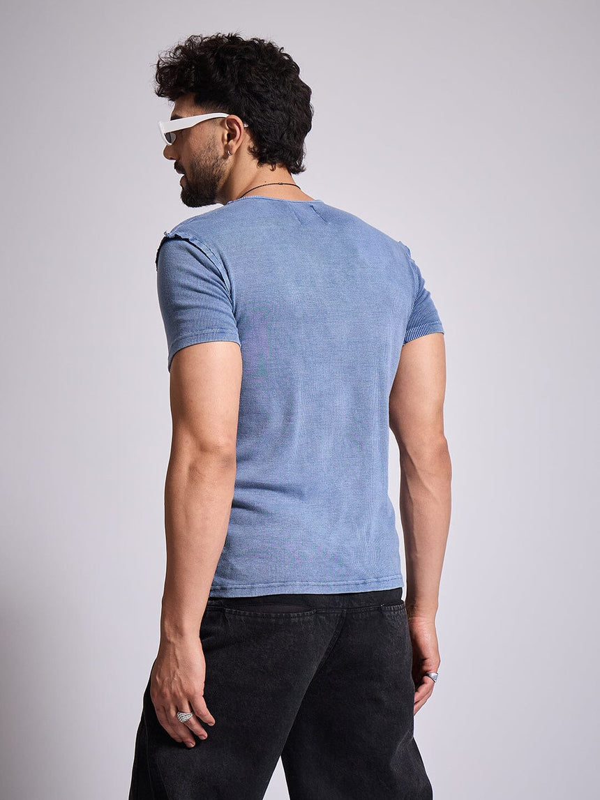 Blue Ribbed Short Sleeve Tshirt T-Shirts Fugazee