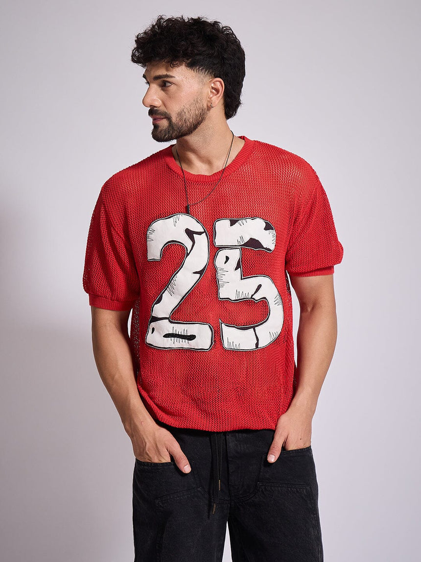 Red Knitted PU Applique Tshirt T-Shirts Fugazee