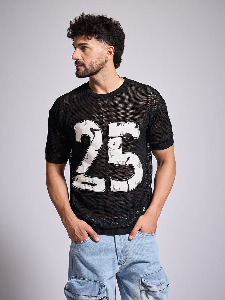Black Knitted Pu Applique Tshirt T-Shirts Fugazee